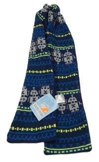 Nové - Tmavomodro-šedo-žlutá vzorovaná šála 