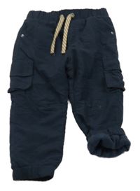 Tmavomodré šusťákové zateplené cuff kalhoty Topomini