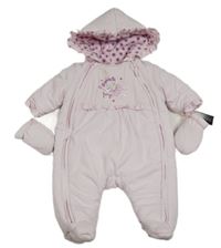 Nové - Svetloružová šušťáková zimná kombinéza s vílou a kapucí + rukavice Dunnes Stores