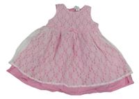 Růžovo-bílé krajkové slavnostní šaty C&A