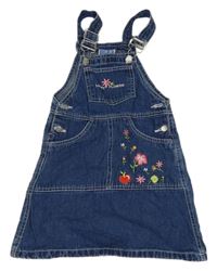 Tmavomodré rifľové na traké šaty s kvietkami Topolino