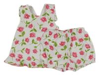 2set - Bílo-růžovo-zelený květovaný top + kraťasy 