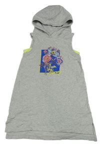 Sivé teplákové šaty s potlačou a kapucňou Next