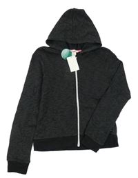 Nové - černá melírovaná propínací mikina se srdíčkem a kapucí H&M