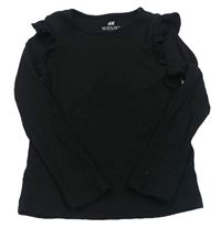 Černé žebrované triko s volánky H&M