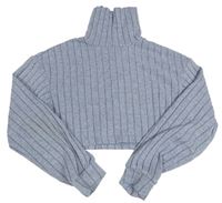 Světlemodro-sivý melírovaný rebrovaný crop sveter s rolákom Shein
