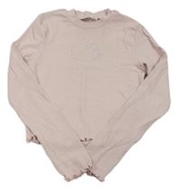 Svetloružové rebrované crop tričko s Kitty z kamínků H&M