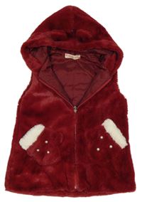 Červená kožušinová podšitá vesta s kapucňou