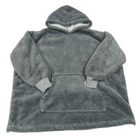 Šedá chlupatá oversize zateplená mikina s kapucí 