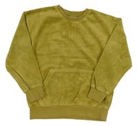 Olivová plyšová mikina s klokankou Little kids