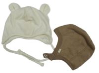 2x Smetanová sametová + hnědá čepice 