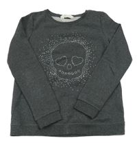 Šedá mikina s lebkou z kamínků H&M
