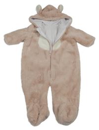 Svetloružová kožušinová podšitá kombinéza s kapucňou