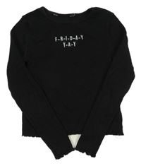 Čierne rebrované crop tričko s nápisom H&M