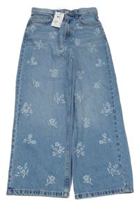 Nové - Modré wide leg květované rifle Denim Co. 