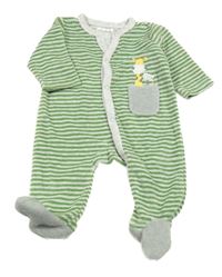 Zeleno-šedý pruhovaný sametový overal se žirafou Ergee