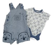 2set - Modré teplákové laclové kraťasy + bílo-modré body s medvídkem Pú George