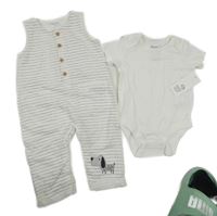 Nové - 2set - Bílo-černé pruhované laclové tepláky + body F&F