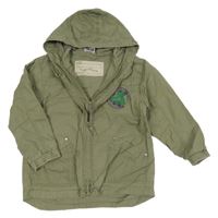 Khaki plátěná jarní bunda s potiskem a kapucí Topolino