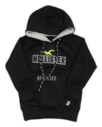 Čierna mikina s kapucňou a logem Hollister
