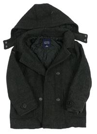Čierno-tmavosivý vzorovaný vlnený zateplený kabát s odopínacíá kapucňou mayoral