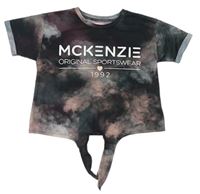 Čierno-sivo-vínovo-pudrové batikované crop tričko s logom MCKENZIE.