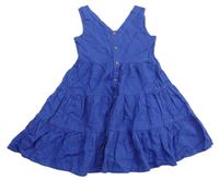 Modré kotkované lněné propínací košilové šaty Next 