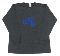 Tmavosivé melírované tričko s motorkářem FRUIT of the LOOM