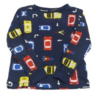 Tmavomodré pyžamové triko s auty H&M