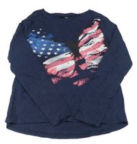 Tmavomodré melírované tričko s motýlkem/vlajkou Page one young