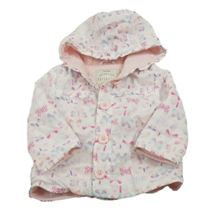 Biela šušťáková zateplená bunda s motýlikmi a volánikmi a kapucňou George