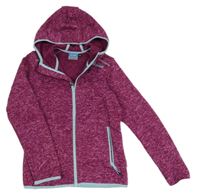 Vínovo-tmavorůžová melírovaná pletená propínací mikina s kapucí JAKO