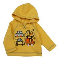 Tmavožltá fleecová mikina s autami a žeriavom a kapucňou M&Co