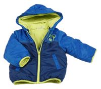 Tmavomodro-modrá šusťáková zimní bunda se zvířátkem a kapucí Ergee