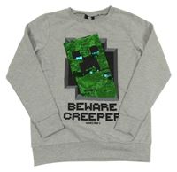 Šedá melírovaná mikina s Minecraft s překlápěcími flitry Next
