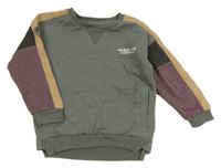 Šedokhaki-hnědobožovo-čokoládová mikina s nápismi a nášivkou Nutmeg