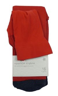 Nové - 2x - Silonky se třpytkami - Červené, tmavomodré F&F