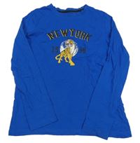 Cobaltovoě modré tričko s tigrom a nápisom HIP&HOPPS