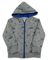 Sivá melírovaná prepínaci mikina s dinosaurami a kapucňou impidimpi