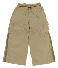 Piesková é cargo šušťákové podšité nohavice s pruhmi a úpletovým pasom a nápisom Pretty