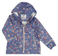 Modrá nepromokavá bunda s kvietkami a kapucňou lupilu