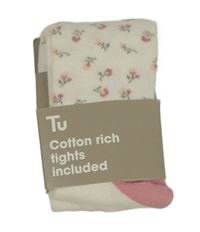 Nové - bielo-ružové pančuchy s kvietkami Tu