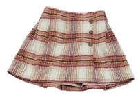Smetanovo-starorůžovo-hnedo-tmavovínová kockovaná vlnená sukňa s gombíkmi Next