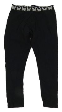 Čierne crop legíny so striebornymi motýlikmi threadbare.
