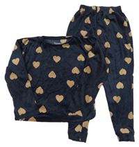 Tmavomodré plyšové pyžamo se srdíčky Nutmeg