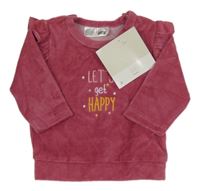 Nové - vínová rebrovaná zamatová mikina s nápismi a volánikmi Ergee