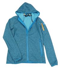 Modrozelená melírovaná pletená propínací mikina s nášivkou a kapucí CMP