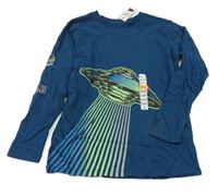 Nové - tmavopetrolejové triko s potiskem - Ufo St. Bernard