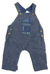 Tmavomodré laclové podšité kalhoty riflového vzhledu s dinosaurem Smile