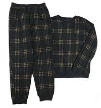 Čierno-svetlohnedé kockované fleecové pyžama Next